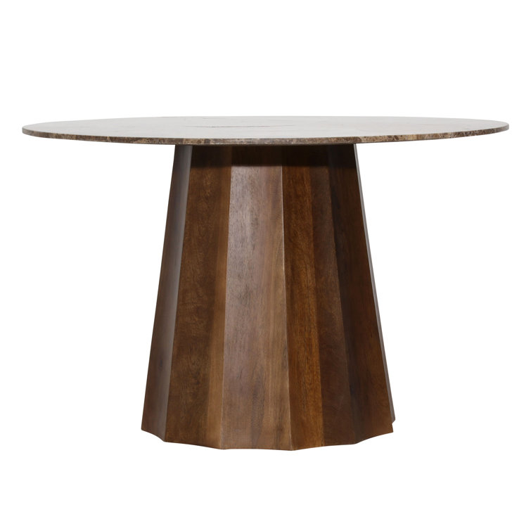 Birch Lane Tempe Round Marble Top Solid Wood Base Dining Table